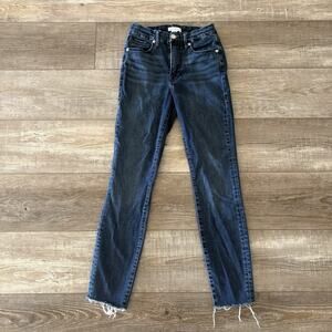 Good American Good Legs Jeans 2/26 Blue Dark Wash Ankle Raw Hem Stretch Denim